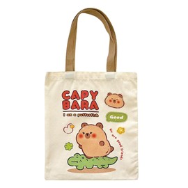 Onperpoe Capybara Stoffbeutel Tragetasche Damen Einkaufstasche mit Langen Henkeln Canvas Tasche mit Cartoon-Muster Tragetaschen Baumwolltasche Kreatives Geschenkidee für Capybara-Enthusiasten 40x35cm