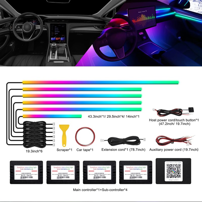 Acrylic Interior Car LED Strip Light with Wireless APP, RGB