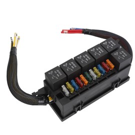 Fockety 12 V Fuse Relay Box, 4 Pin Waterproof 6 Relay 11 ATC ATO Fuses Fuse Relay Block with Z Bracket, Clip Lock Covers, Relay Fuse Block for Car Truck