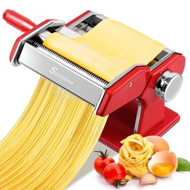 Sailnovo Pasta Maker Machine, 180 Roller Pasta Maker, 9 Adjustable Thickness Settings 2-in-1 Noodles Maker with Rollers and Cutter, Perfect for Spaghetti, Fettuccini, Lasagna or Dumpling Skin Red