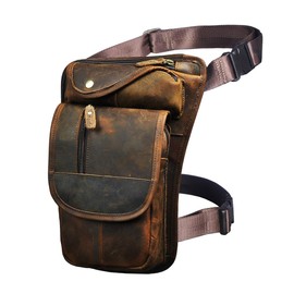 Le'aokuu 3112 Men's Genuine Leather Bag Leg Bag Drop Leg Thigh Bag Casual Outdoor Bag Messenger Bag, A brown