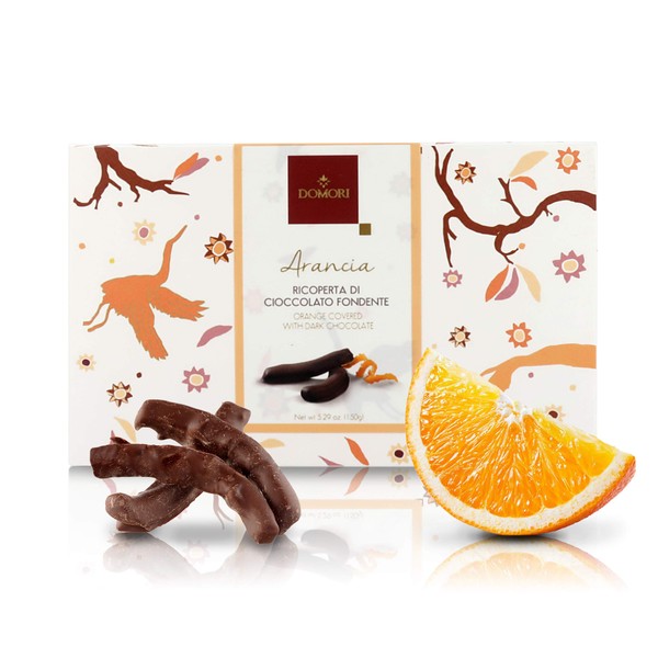 Domori Écorces d'Oranges Confites Enrobées de Chocolat Noir à 62% de Cacao Arriba - 150 Grammes