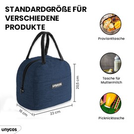 unycos Cooler Bag for Lunch, Thermal Bag with Insulating Layer, Thermal Bag, Insulated Cooler Bag, Lightweight, Portable, Dark Blue