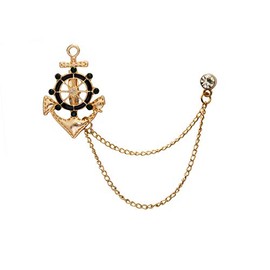 Brooch Lapel Pin for Men Golden Anchor Rudder Ships Wheel Nautical with Hanging Chain Lapel Pin Badge Coat Suit Wedding Gift Party Shirt Collar Accessories