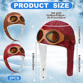 Silicherry 2 Pcs Pilot Warm Hat with Beanie Plush Leather Fleece Cap with Winter Earmuffs Gift for Toddlers Protect (Coffee and Jujube Red)