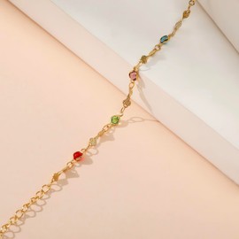 Jewlure 18K Gold Plated Multi-Coloured Gemstone Anklet, 23+6cm