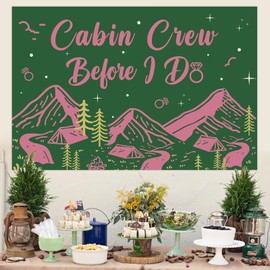 Balterever Camping Bachelorette Party Decoration 5 * 3 ft Pink Cabin Crew Before i Do Bachelorette Backdrop Mountain Lake Hiking Bachelorette Supplies for Bridal Shower Wedding Engagement Party Decor