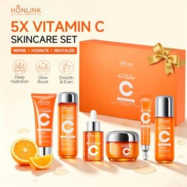 Glown - Juego de 6 piezas para el cuidado de la piel hidratante con 5X vitamina C y niacinamida colágeno, kit de cuidado facial HONLINK incluye tóner,