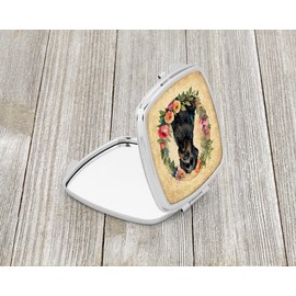 Caroline's Treasures Black Russian Terrier and Flowers Compact Mirror Decorative Travel Makeup Mirror for Women Girls Gifts Pocket Makeup Mirror Folding Handheld