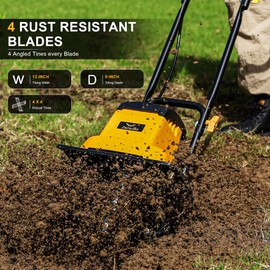 IncwBo 8.5AMP 12Inch Corded Tiller Cultivator 8-inch Depth Rototillers for Gardening, 360RPM Electric Garden Tiller with LT-201D Socket