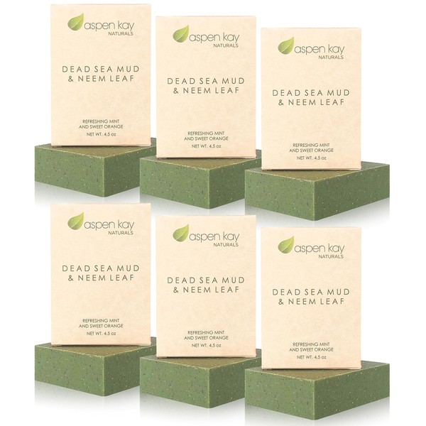 Aspen Kay Naturals Handmade - Dead Sea Mud and Neem Soap Bar for Face & Body (6 Pack)- Natural and Organic Ingredients – For All Skin Types – Made in the USA 4.5 oz Per Bar