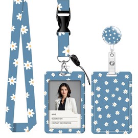 ID Badge Holder with Breakaway Lanyard, Retractable Badge Reel Name Tag, Cute Lanyards for ID Badges Ajustable, Teacher Nurse Work Office Gifts (Cute Flower)