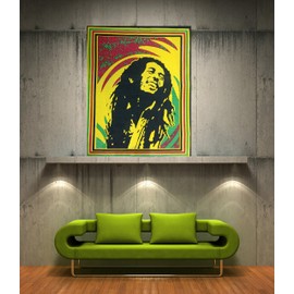 ICC Bob Marley Laughing Poster 30x40 In Hippie Bohemian Tapestry Psychedelic Flag Gift Wall Hanging Dorm Decor Blanket Tapestries Hippy Hippie Rasta Reggie Collage Mat Decoration (YELLOW)