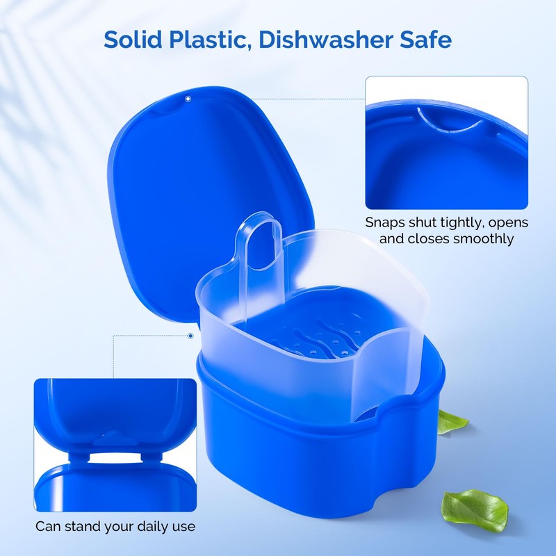 JMU Denture Case, Denture Cup for Soaking Dentures with Strainer