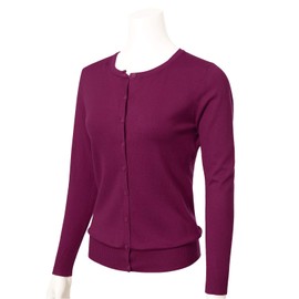 Allsense Women's Long-Sleeve Lightweight Crewneck Cardigan Sweater, Magenta Purple, 2X-Large