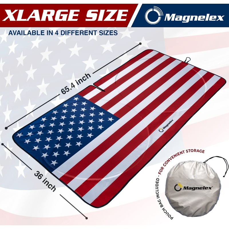 Magnelex American Flag Windshield Sun Shade, High-Resolution Sun Shield with