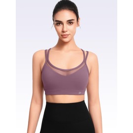 Yvette Women's Lightweight Yoga Sports Bra Cloud Series with Breathable Mesh Panels, U-Neck & Removable Padding Purple