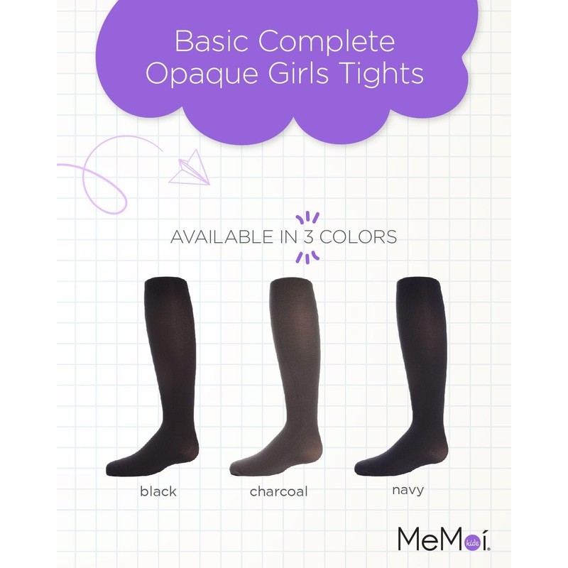 MeMoi Girls' Basic Complete Opaque Tights Navy 4-6
