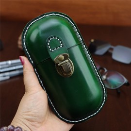 Fanyixuan Leather Eyeglass Case Hard Shell Retro Men And Women Sunglasses Nearsighted Glasses Locking clasp Protection Box (Green)