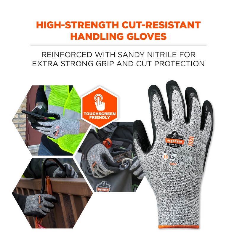 Ergodyne Nitrile Coated Work Gloves, Cut Resistant Level A3, Grip