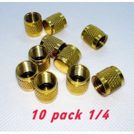 Unbranded 1/4 flare cap, round brass w/o-ring seal for Refrigeration Access Ports Pack-10