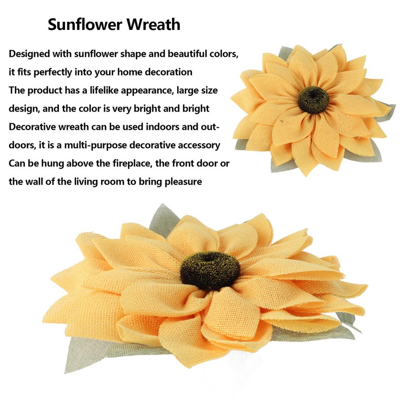 Artificial Sunflower Wreath Wall Hanging Sunflowers Ornament for Farmhouse Door