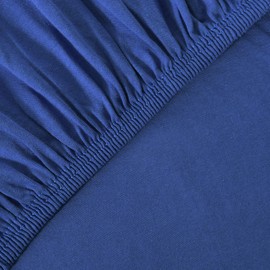 leevitex® Premium Fitted Sheet, 90 x 200 – 100 x 220 cm, 40 cm Base, also for Box Spring Bed and Waterbed, 100% Mako Jersey Cotton, Oeko-Tex, 170 g/m², Royal Blue/Royal Blue