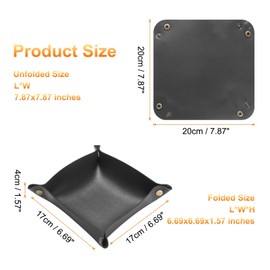 sourcing map PU Leather Valet Tray Unisex Folding Small Catchall Tray Portable Entryway Table Tray Nightstand Bedside Desk Tray for Key Wallet Watch Coin Jewelry Dice, Black