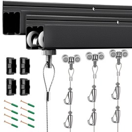 2 Rails 40" Picture Rail Hanging System with Roller Slider Track Heavy Duty Black Aluminum Gallery Kit 4 Steel Cables 8 Adjustable Hooks Art Hanger Hardware for Frames Canvas Poster Home