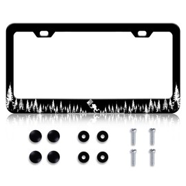 Forest Advanture License Plate Frame - Forest Bigfoot American Flag License Plate Frame Cover Holder Aluminum Metal, Rust-Proof Waterproof Car Decorative Tag Frames for Standard Us 12x6 Inch