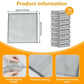 UFOGIFF Multipurpose Wire Dishwashing Rag,Non Scratch Wire Dishcloth, Reusable Steel Wool Scrubber,Non-Scratch&Quick-Drying&Odor-Resistant Multi-Purpose for Kitchen,Bathroom Cleaning (10)