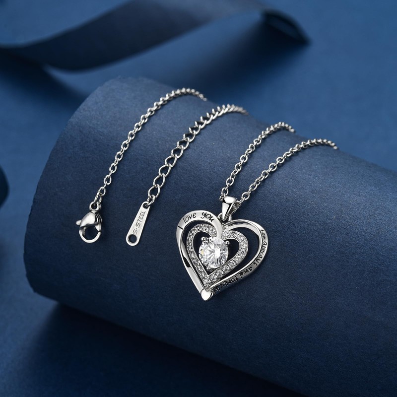 YAUFUZE I Love You Forever Heart Platinum Plated Necklace, White
