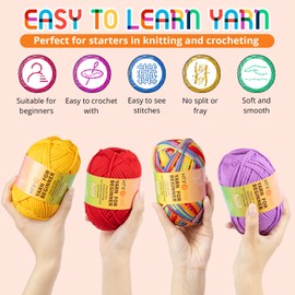 HTVRONT Beginner Yarn for Crocheting - 2 Pack of 100g/3.5oz Rainbow Yarn for Crocheting and Knitting, Thick Crochet Yarn with Easy-to-See Stitches, Cotton-Nylon Blend Yarn for Crochet Kit Making