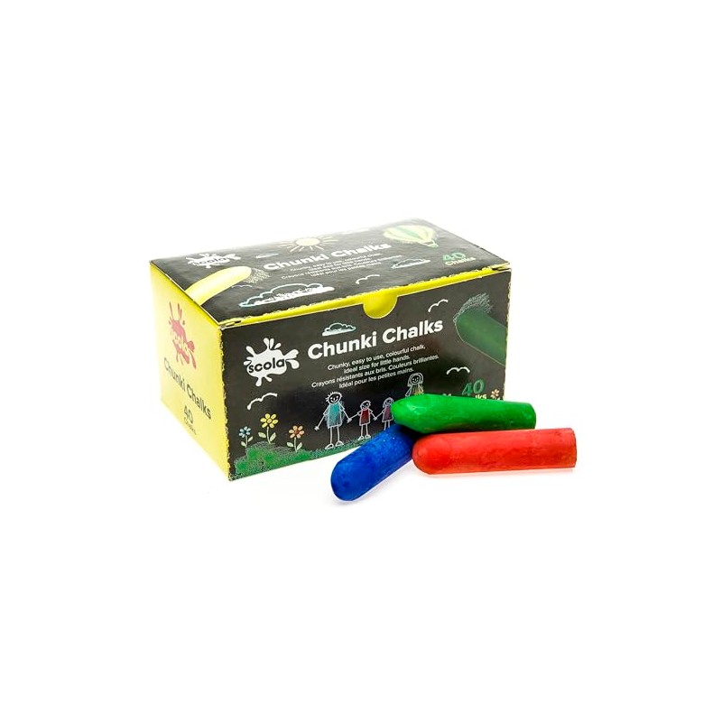 Scola Chunki Chalk, 40 Pieces, Assorted Colours, Blending, Wet and