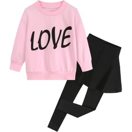 Toddler Girls Outfits Clothing Pants Set Long Sleeve Heart Love Print Sweatshirt Cotton Strench Leggings Playwear Sets 2pc Fall Winter Girl Clothes Christmas Gifts Size 10