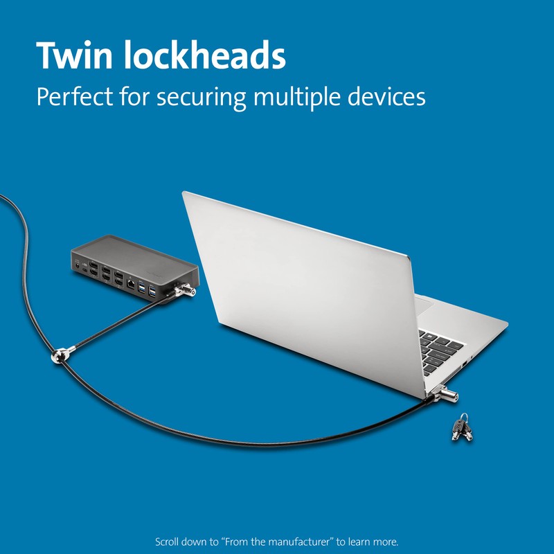 Kensington Universal 3-in-1 Keyed Cable Lock - Twin Lockheads for