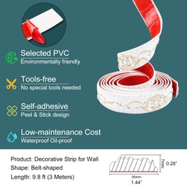 TECDW 3 Metres Flexible Wall Cladding, Decorative Wall Trims, Peel and Stick Ceiling Strip for Cabinet, Wall Edge, Home Decoration (White, 3.6 cm Wide)