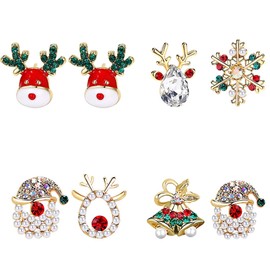 4 Pairs Christmas Charm Stud Earrings Set Cartoon Snowflake Xmas Bells Elk Christmas Hat Earrings Holiday Earrings Party Gifts Christmas Earring for Women Girls Set
