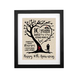 10th Wedding Anniversary Burlap Print, 10 Years of Marriage Gift Idea for Wife, husband, 10th Anniversary Memorable Gifts, Unique Anniversary Decorations