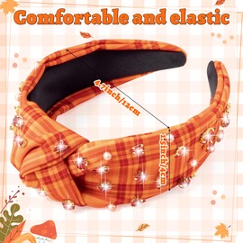 PANTIDE Fall Jeweled Knotted Headband - Thanksgiving Day Gift Hair Accessories Pearl Rhinestone Embellished Headband Autumn Fashion Hairband Birthday Wedding for Women Girl (Orange Red)