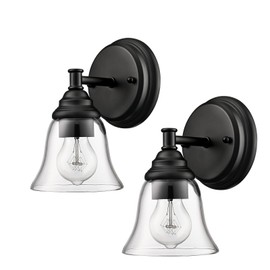 SHAWNKEY Moder 1-Light Black Wall Sconce Clear Glass Light Fixtures for Farmhouse, Bathroom, Living Room, Stairway Set of 2