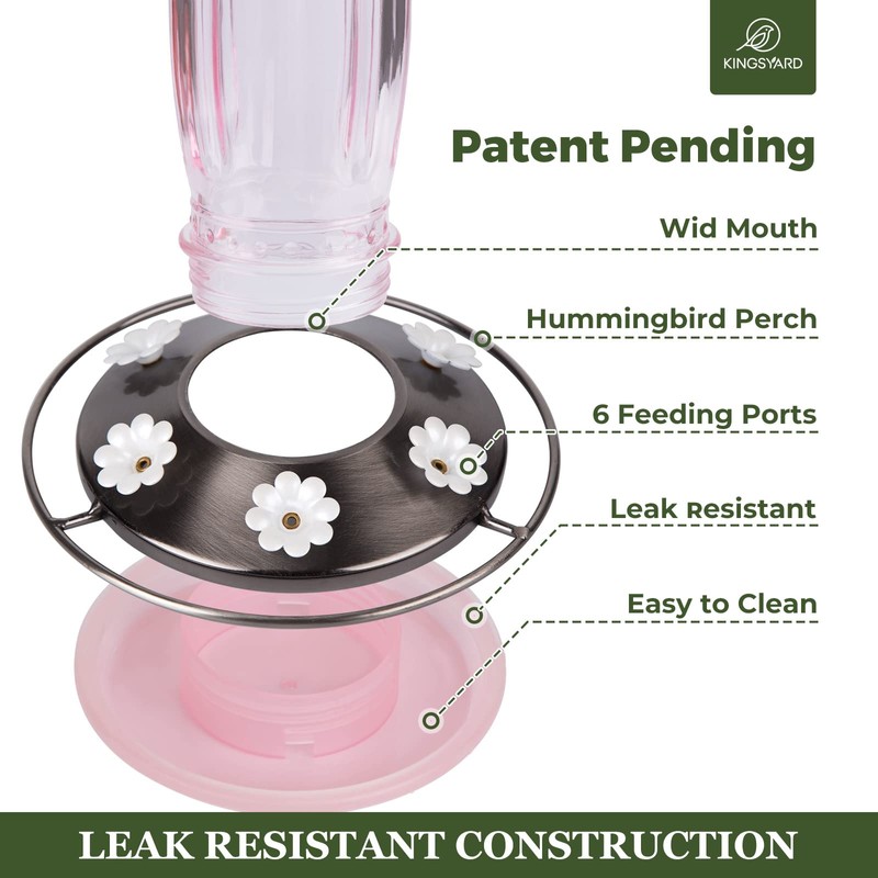 Kingsyard 2 Pack Glass Hummingbird Feeder for Outdoors, 16 Oz