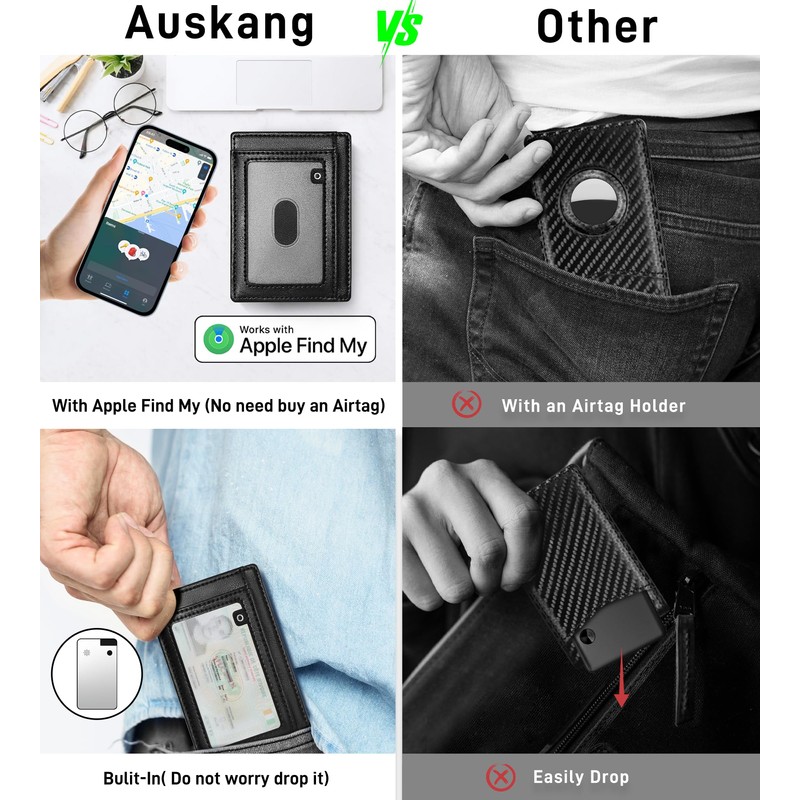 Auskang Slim Wallet with Find My Credit Card Holder with