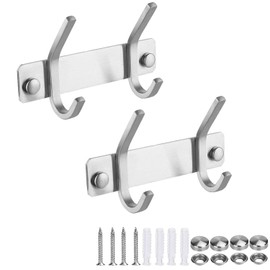 2 piezas Perchero Pared, Ganchos para Abrigos de Alta Resistencia, Perchero montado en la pared, mate, Sus304 Acero Inoxidable, para Abrigos, Toallas, Llaves, Bolsos, Gorras (Plateado, 2 ganchos)