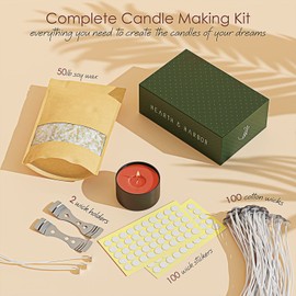 Hearth & Harbor Soy Candle Wax for Candle Making, Natural Soy Wax for Candle Making 50 lb Bag with Supplies, 100 Cotton Candle Wicks, 100 Wick Stickers, 2 Centering Devices - 50 Pounds Soy Wax Flakes