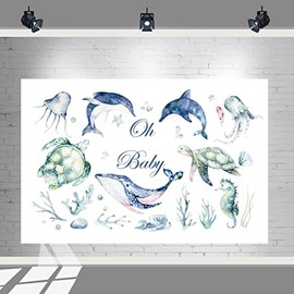 5x3FT Oh Baby Whale Backdrop for Baby Shower Party Decoration. Under The Sea Theme Party Supplies Background for Baby Shower, Whales Photo Banner