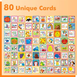 Gethelud 80 PCS Lunch Box Notes for kids, Inspirational Words with Adorable Designs Positive Affirmation Cards for Boys’ and Girls’ Lunch Boxes