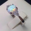 Stainless Steel Fire Opal Wedding Engagement Solitaire Proposal Cocktail Party