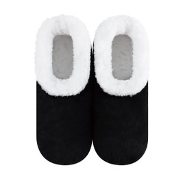 Snoozies Butter Soft Womens Slippers Size 7-8 Indoor Use, Cozy Sherpa-Lined Womens Slipper Socks Soft Sole (Black, Medium)