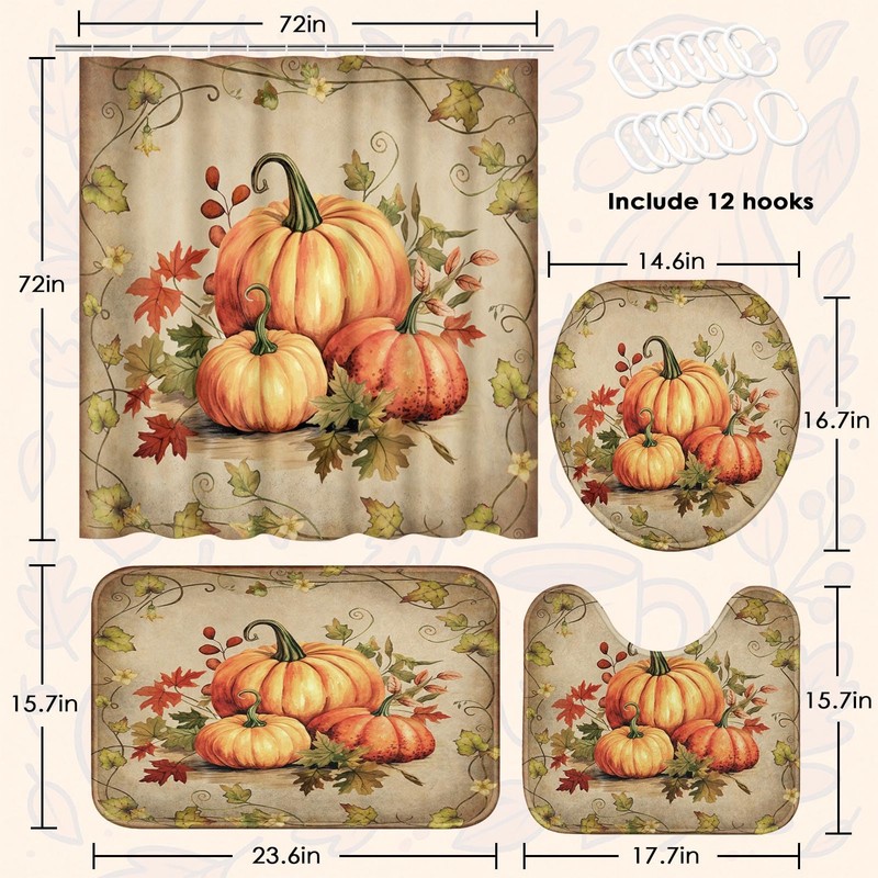 Tayney Bathroom Sets with Shower Curtain and Rugs, 4 Pcs,